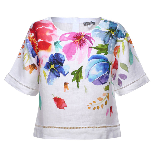 Floral Linen Short Sleeve Top