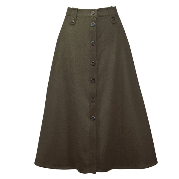 Olive Green Loden A-Line Skirt
