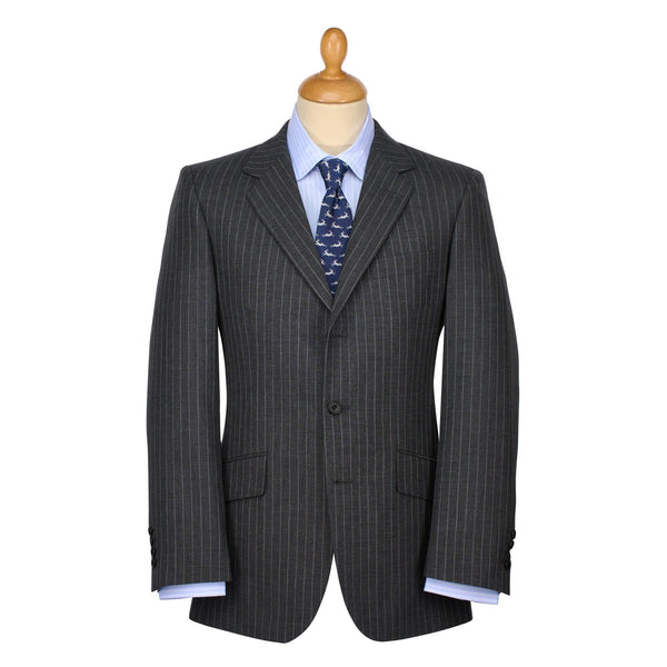 Grey 10oz Three Button Chalk Stripe Suit