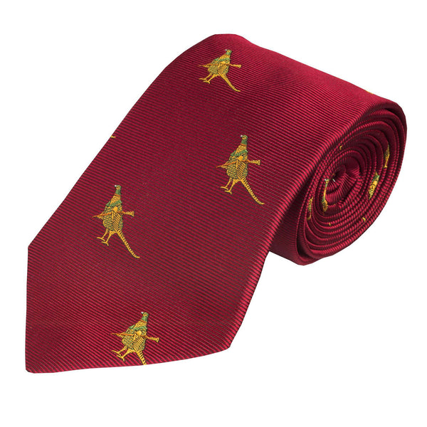 Red Hunting Pheasant Silk Tie