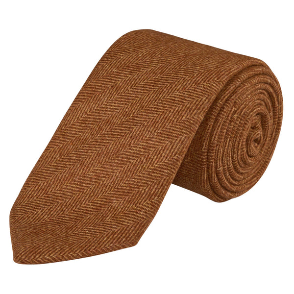 Camel Herringbone Cashmere Tie