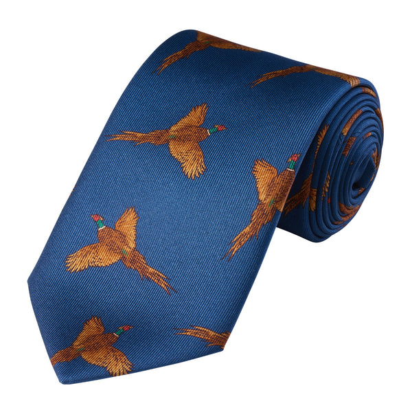 Blue Pheasant in Flight Silk Tie