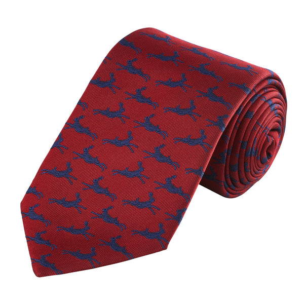 Red & Navy Running Hare Tie