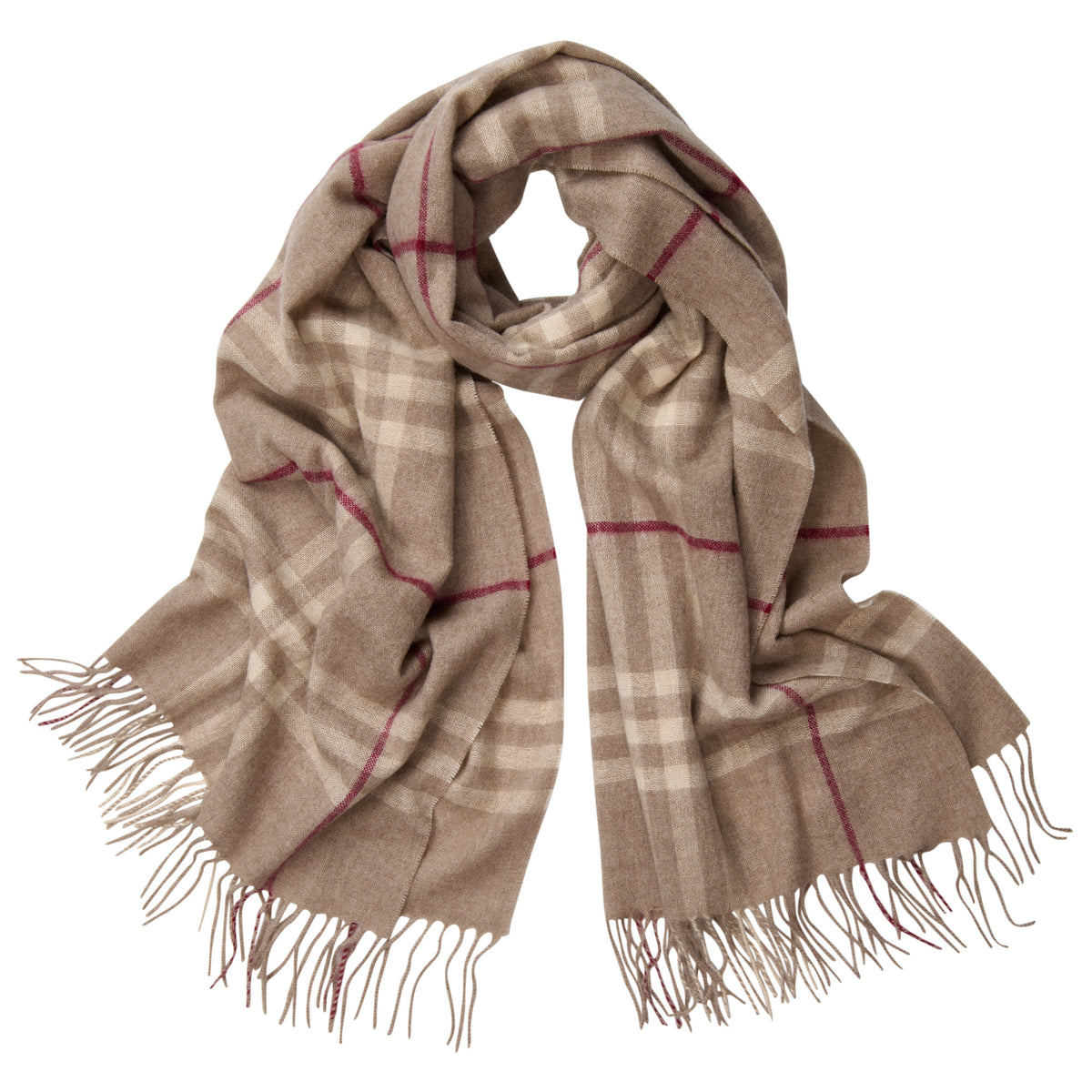 Taupe Cashmere Plaid Shawl
