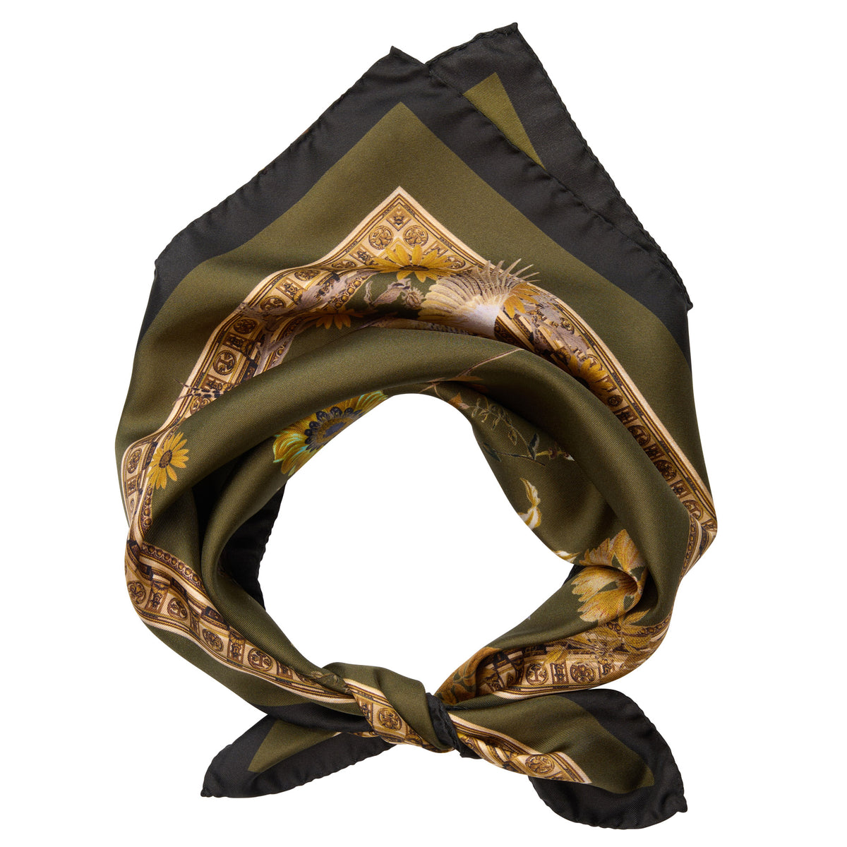 Green Silk Pheasants Square Scarf