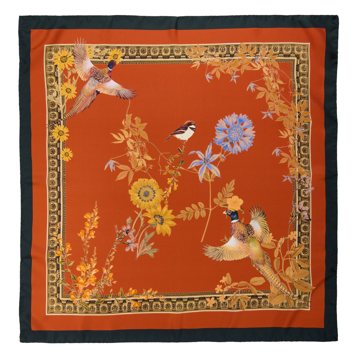 Rust Silk Pheasants Square Scarf