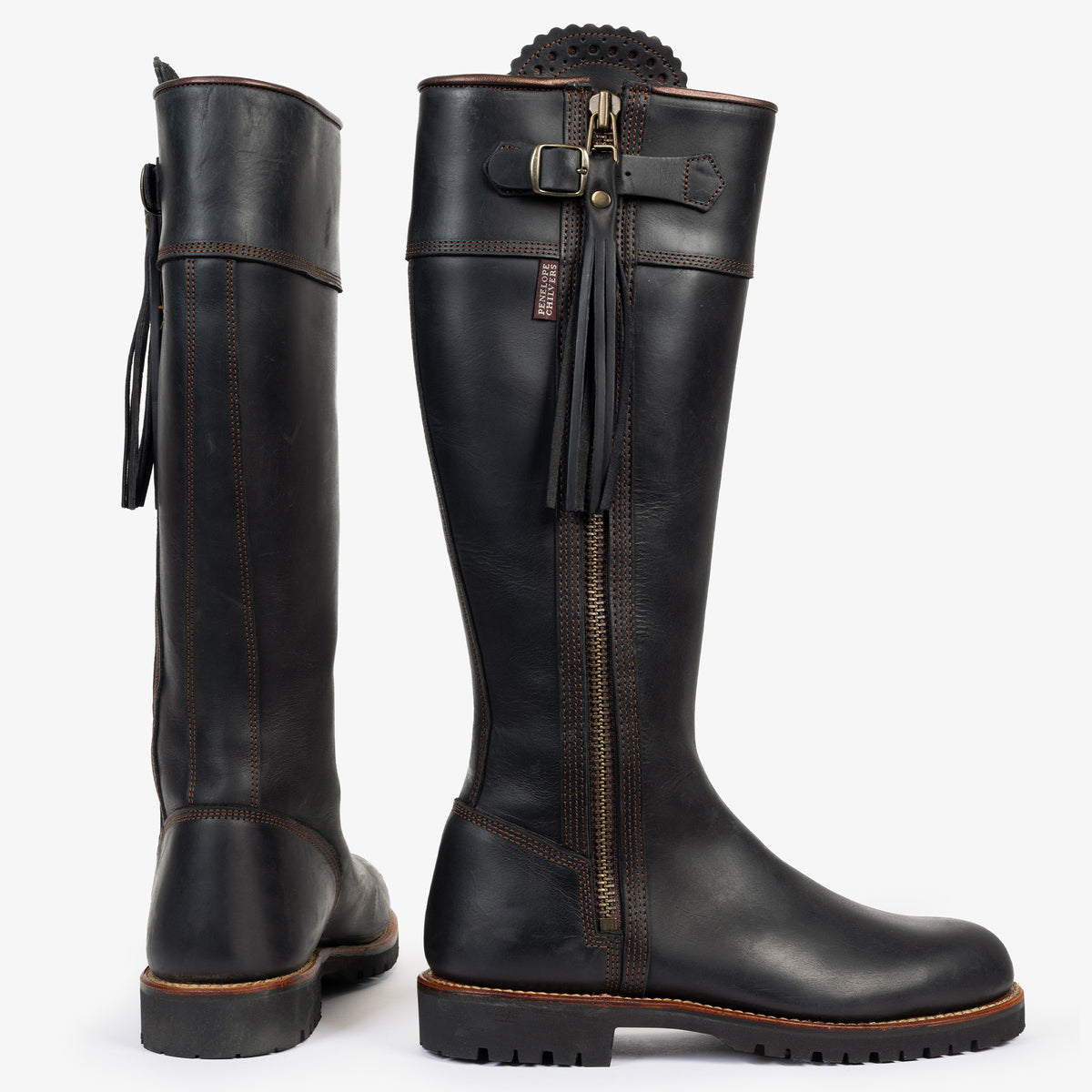 Black Penelope Chilvers Inclement Long Leather Tassel Boot