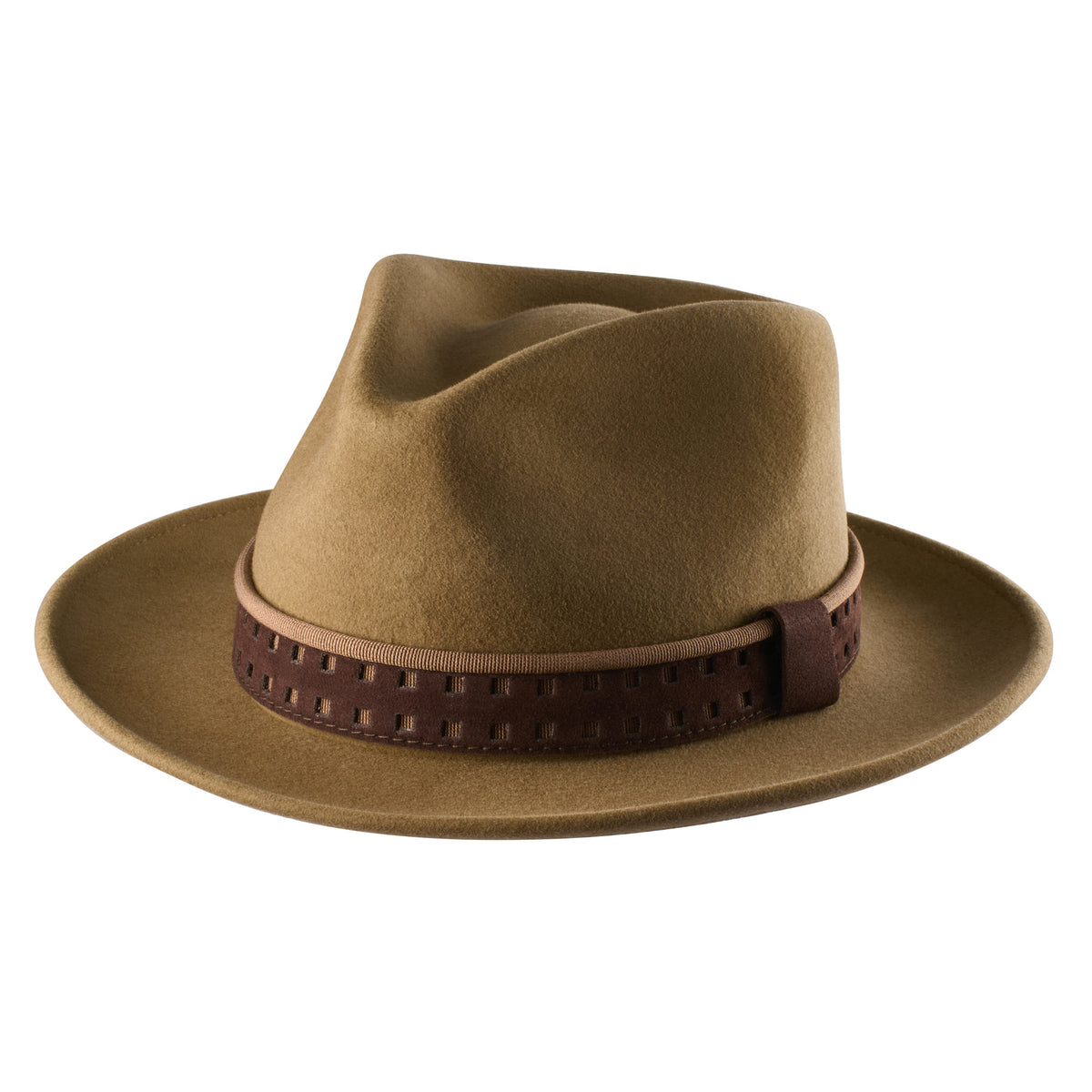 Camel Fedora with Leather Plaited Band
