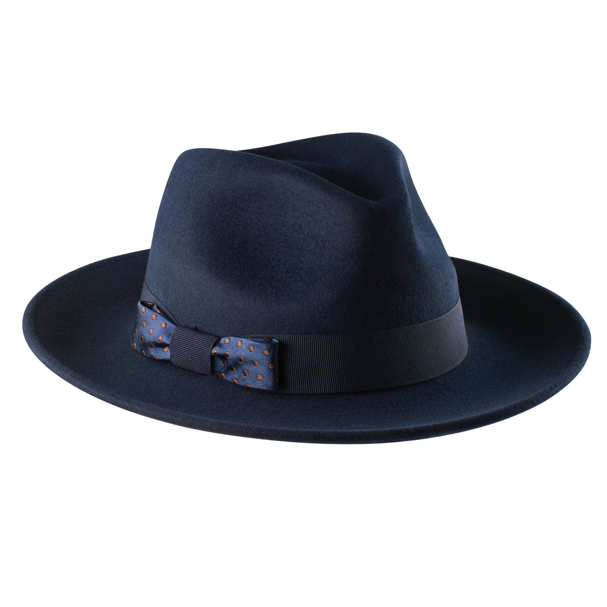 Navy Fedora with Tonal Bow Ribbon