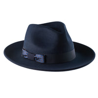 Navy Fedora with Tonal Bow Ribbon