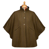T. Ba Olive Red Check Tweed Reversible Cape