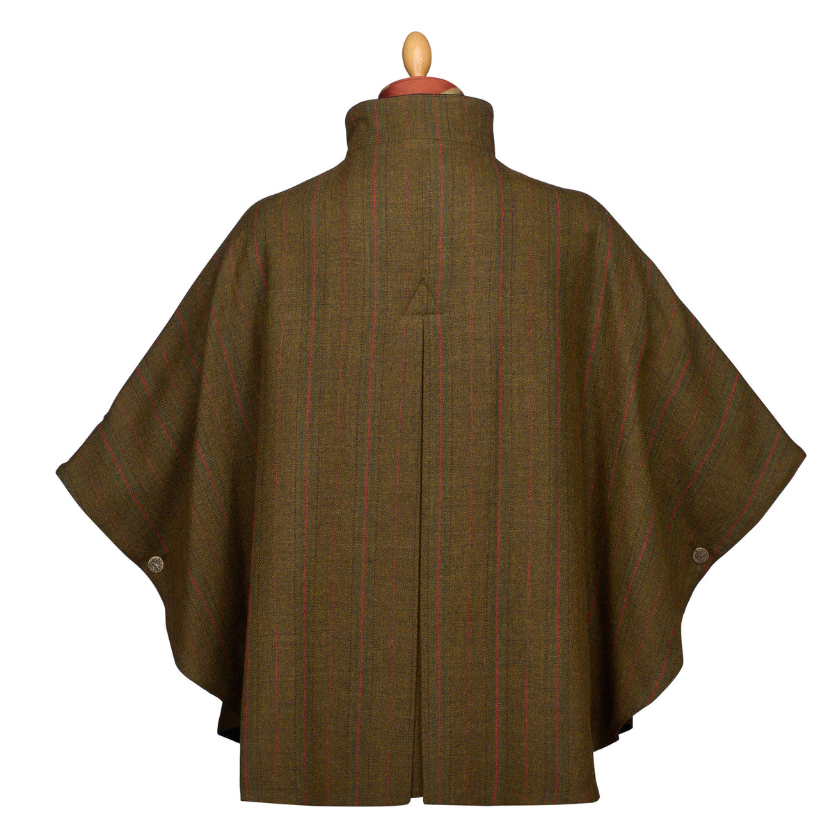 T. Ba Olive Red Check Tweed Reversible Cape