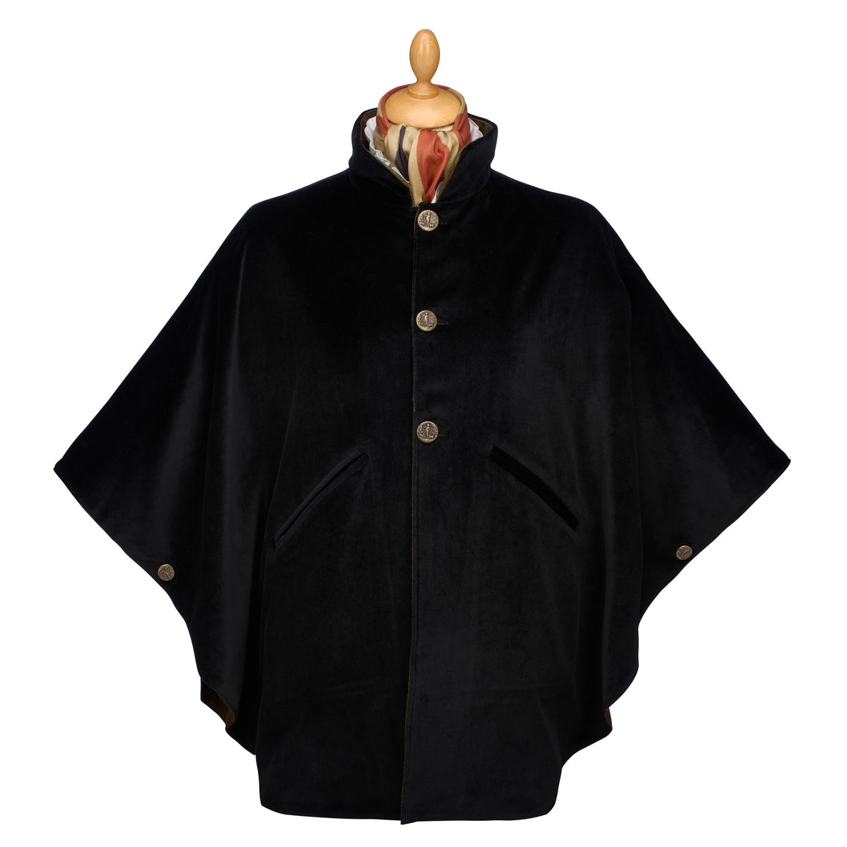 T. Ba Olive Red Check Tweed Reversible Cape