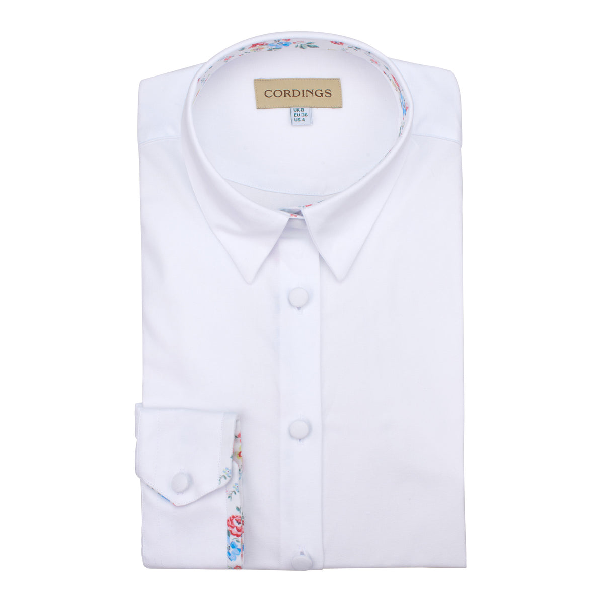 White Cotton Floral Trim Shirt