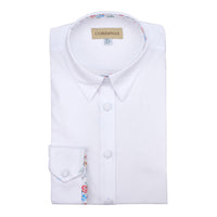 White Cotton Floral Trim Shirt