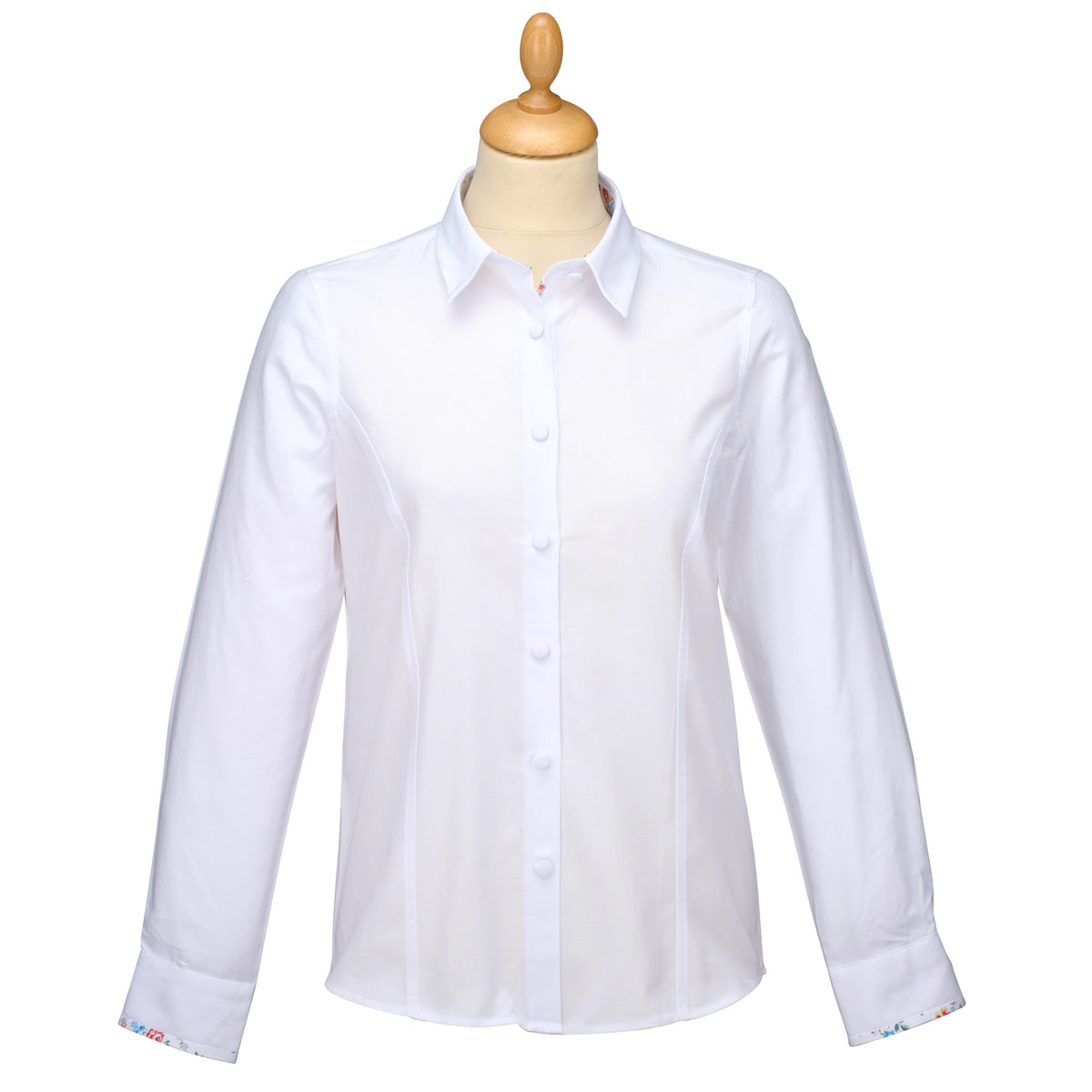 White Cotton Floral Trim Shirt