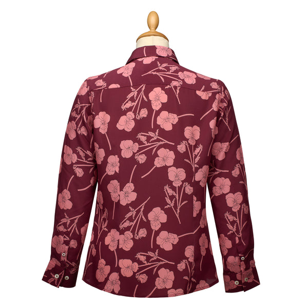 Radiant Ros Crepe de Chine Silk Shirt Made with Liberty Fabric