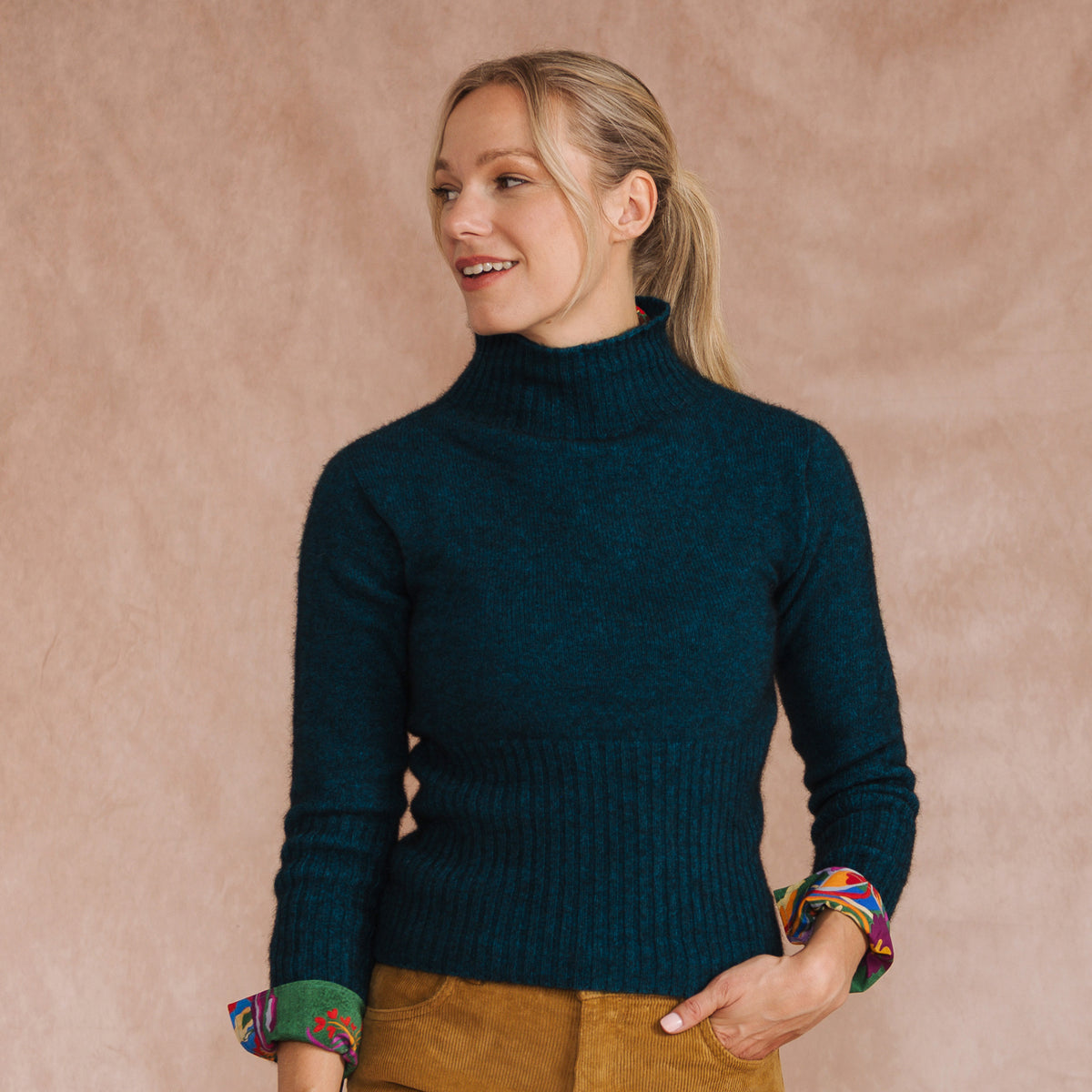 Teal Possum Merino Turtle Neck