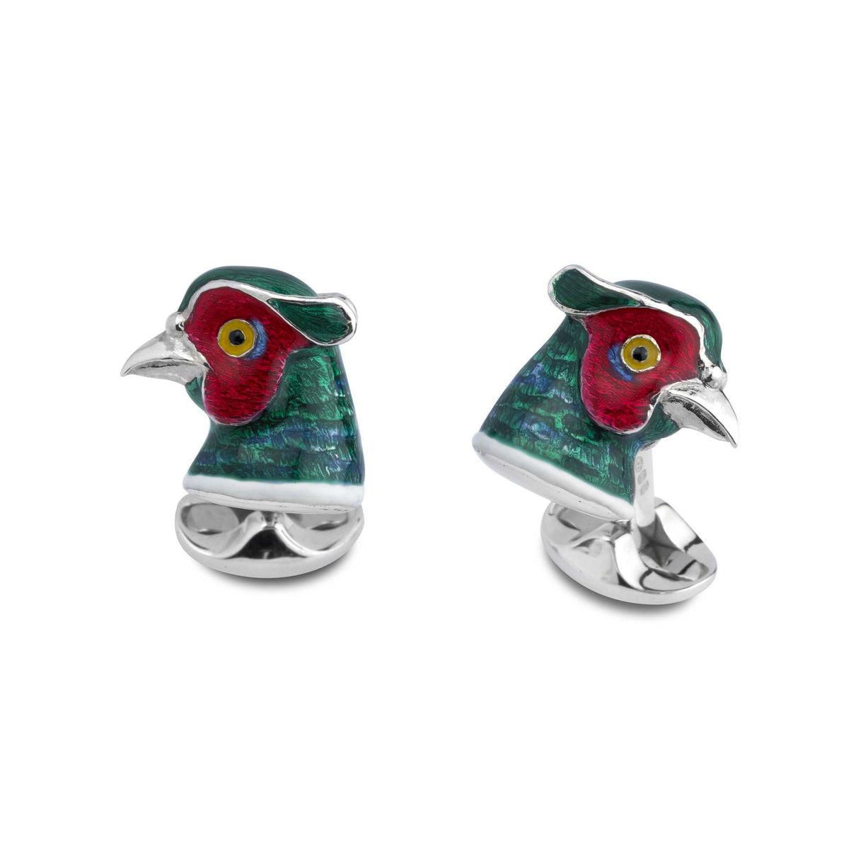 Pheasants Head Solid Silver Cufflinks