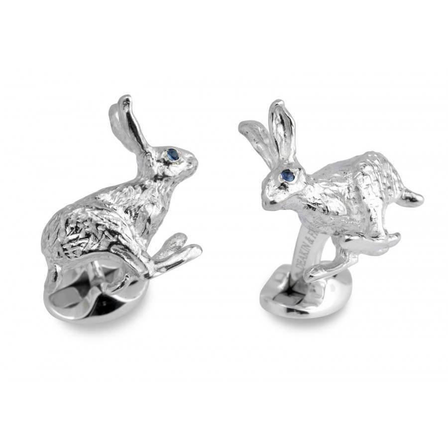 Sterling Silver and Sapphire Hare Cufflinks