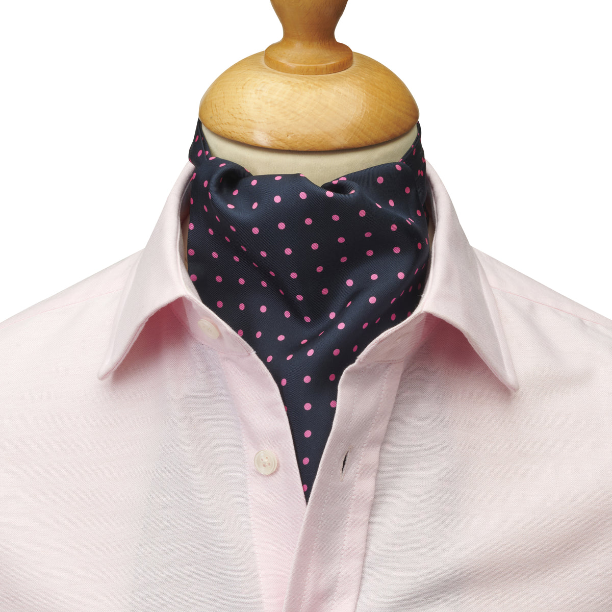 Navy & Pink Spot Classic Silk Cravat