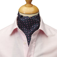 Navy & Pink Spot Classic Silk Cravat