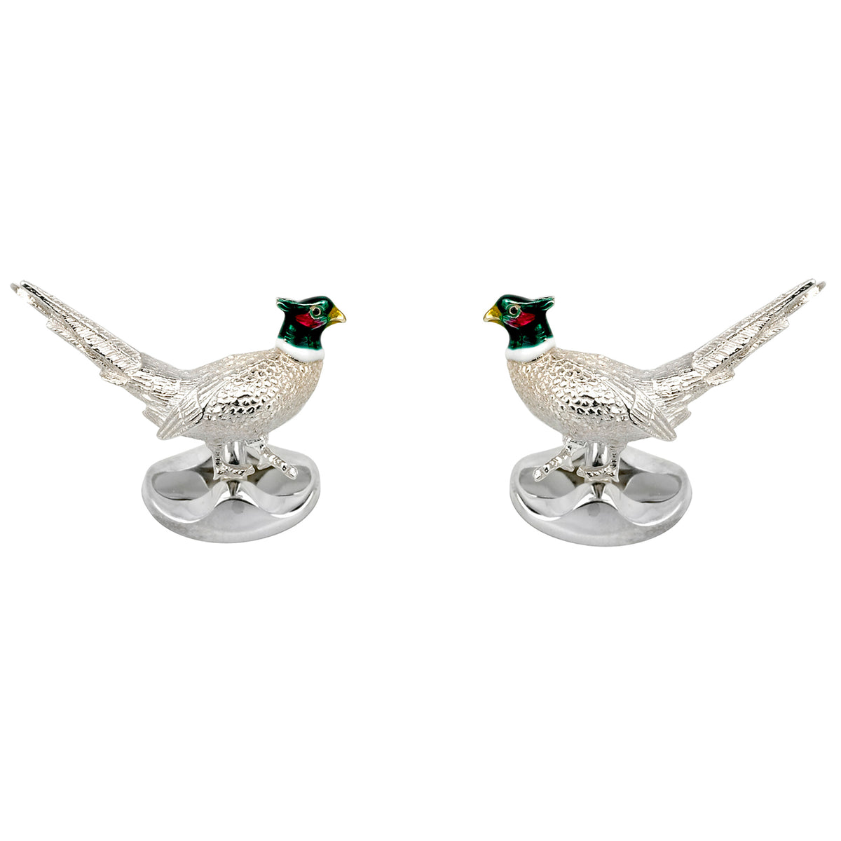 Standing Pheasant Solid Silver Cufflinks