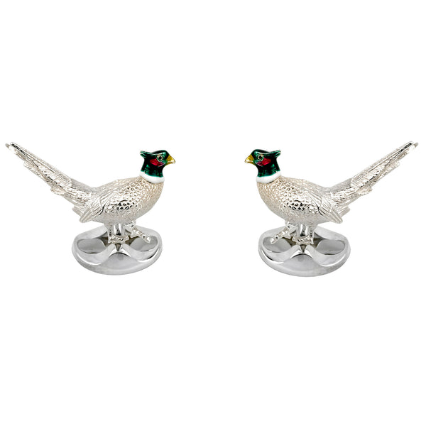 Standing Pheasant Solid Silver Cufflinks