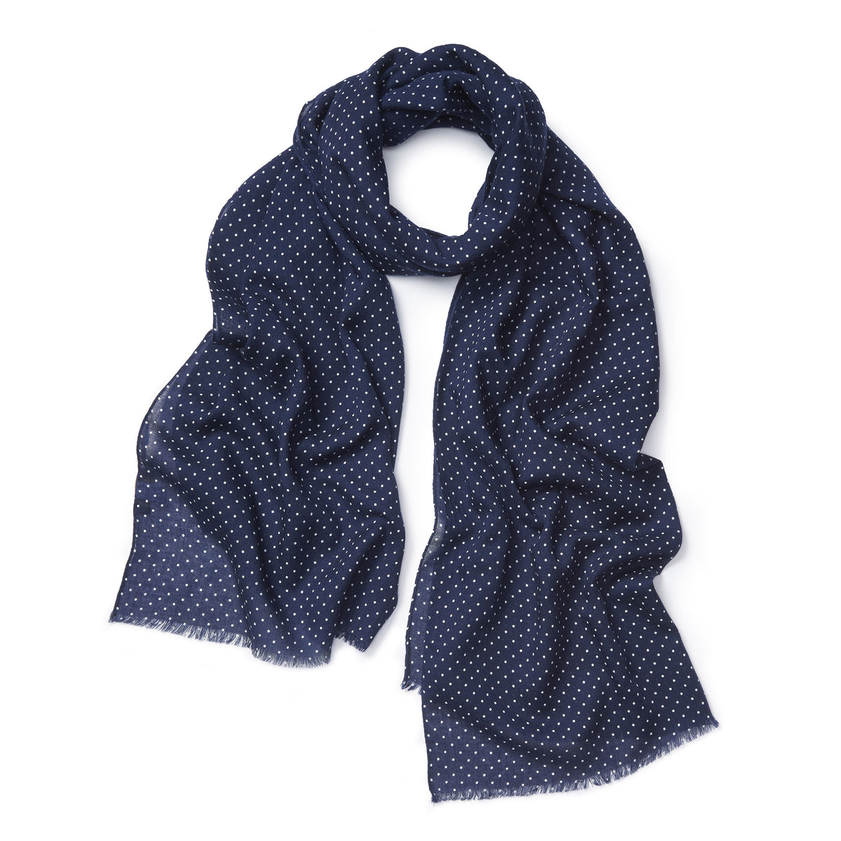 Navy Cashmere White Spot Scarf