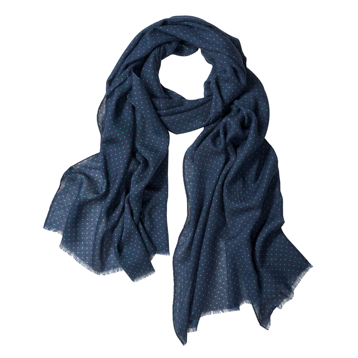 Navy Cashmere Green Spot Scarf