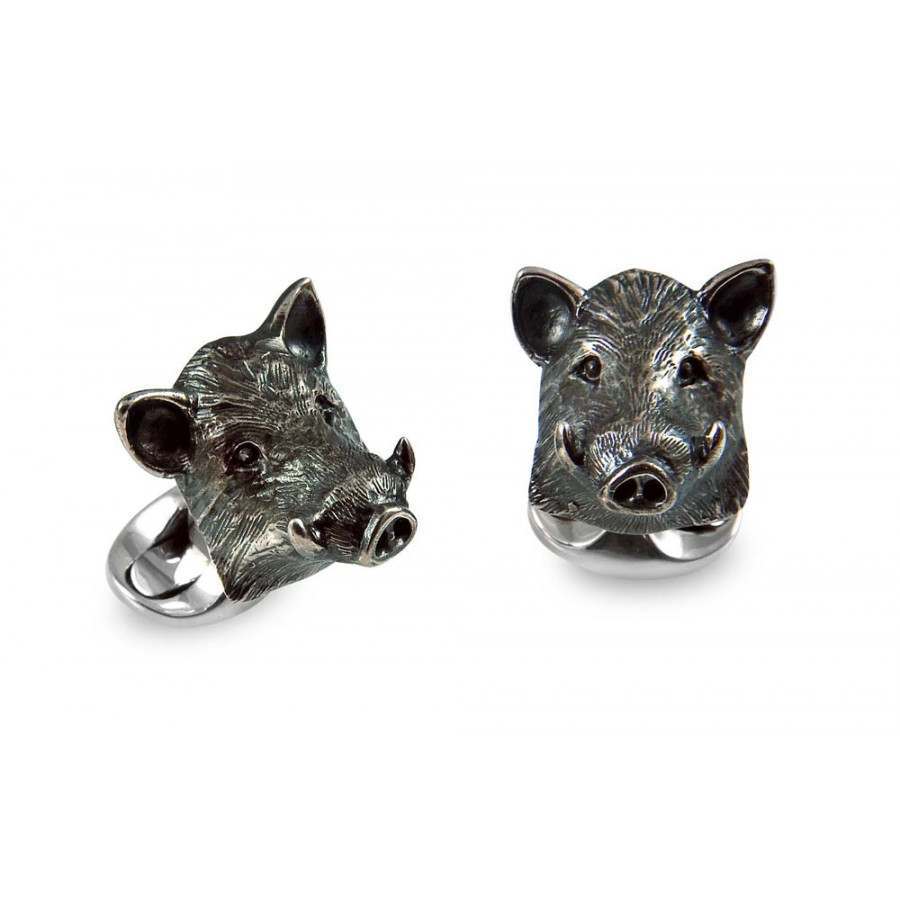 Wild Boar Head Sterling Silver Cufflinks