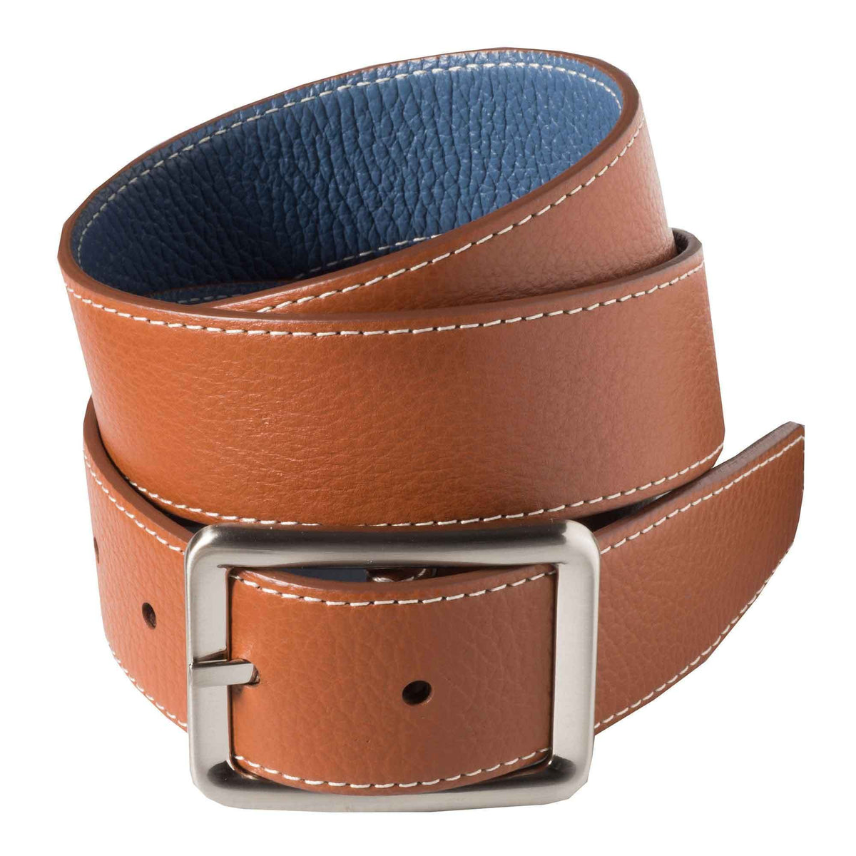Brown Blue Calf Grain Reversible Leather Belt