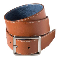 Brown Blue Calf Grain Reversible Leather Belt