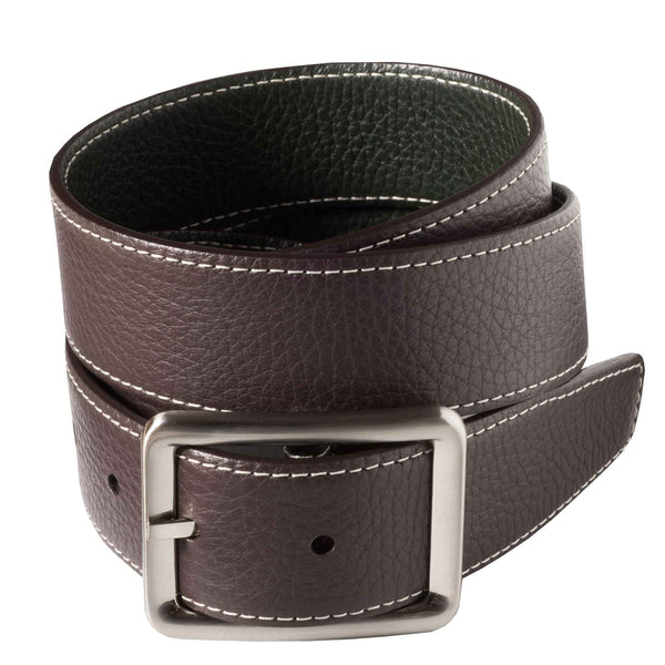 Brown Green Calf Grain Reversible Leather Belt