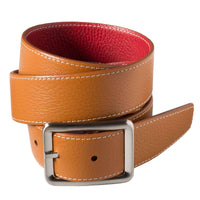 Brown Red Calf Grain Reversible Leather Belt