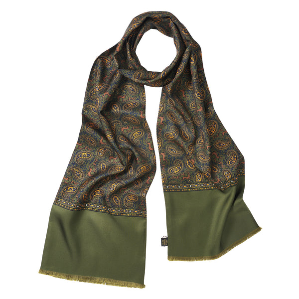 Green English Madder Print Stag Scarf