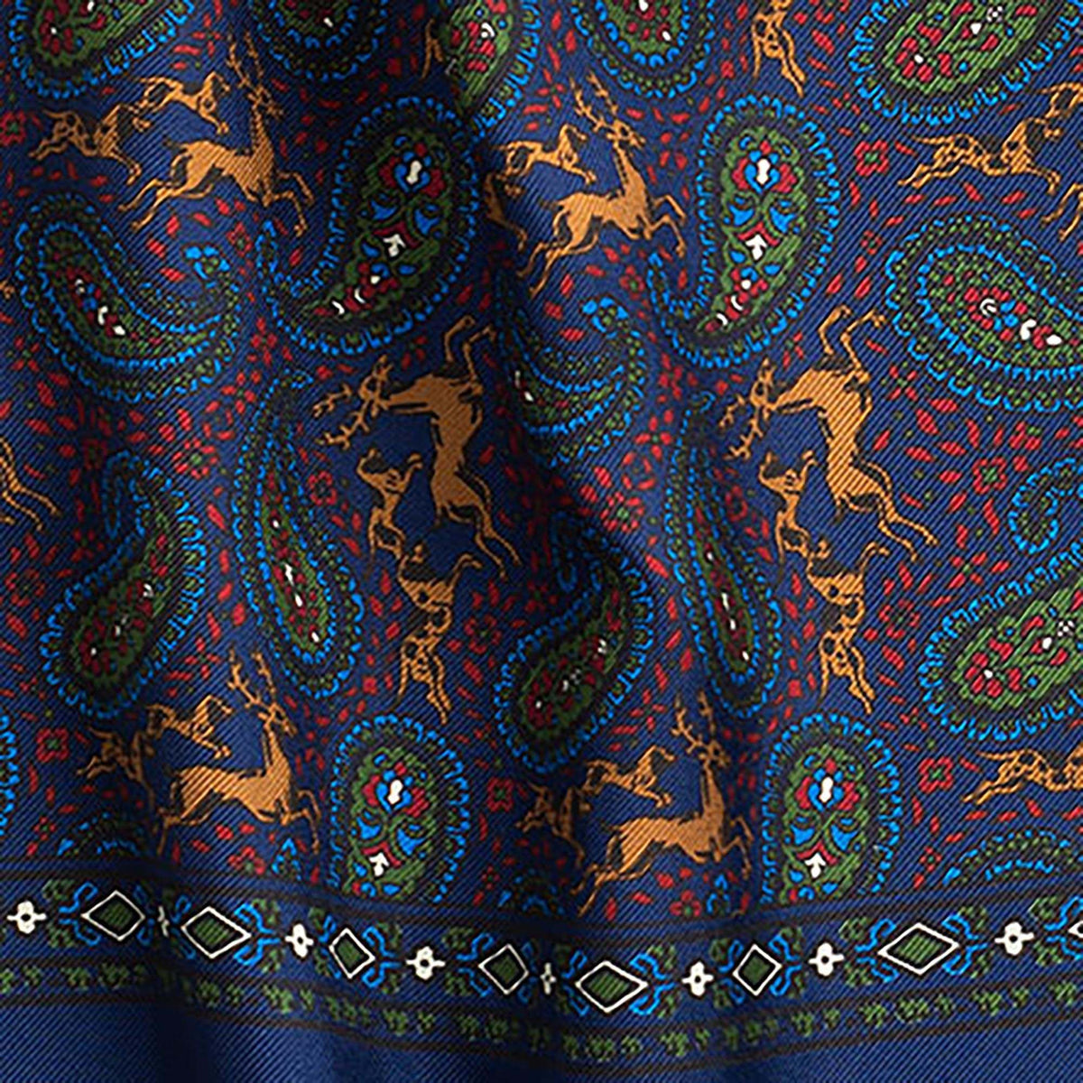 English Navy Madder Print Stag Scarf