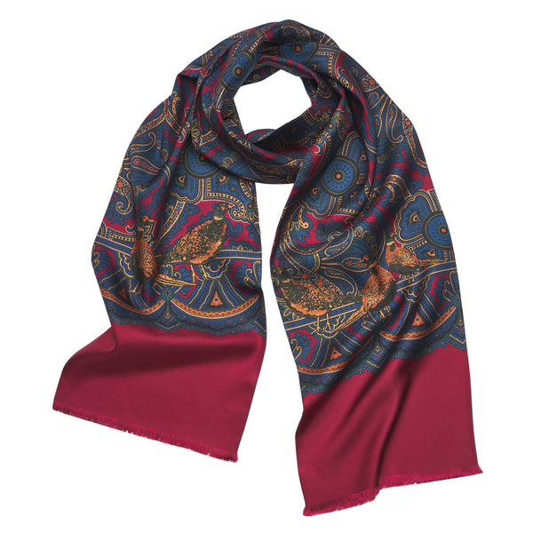 Burgundy Madder Print Pheasant Scarf