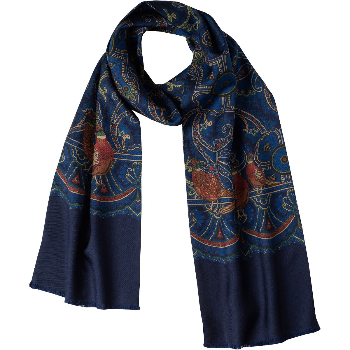 Navy Madder Print Pheasant Scarf