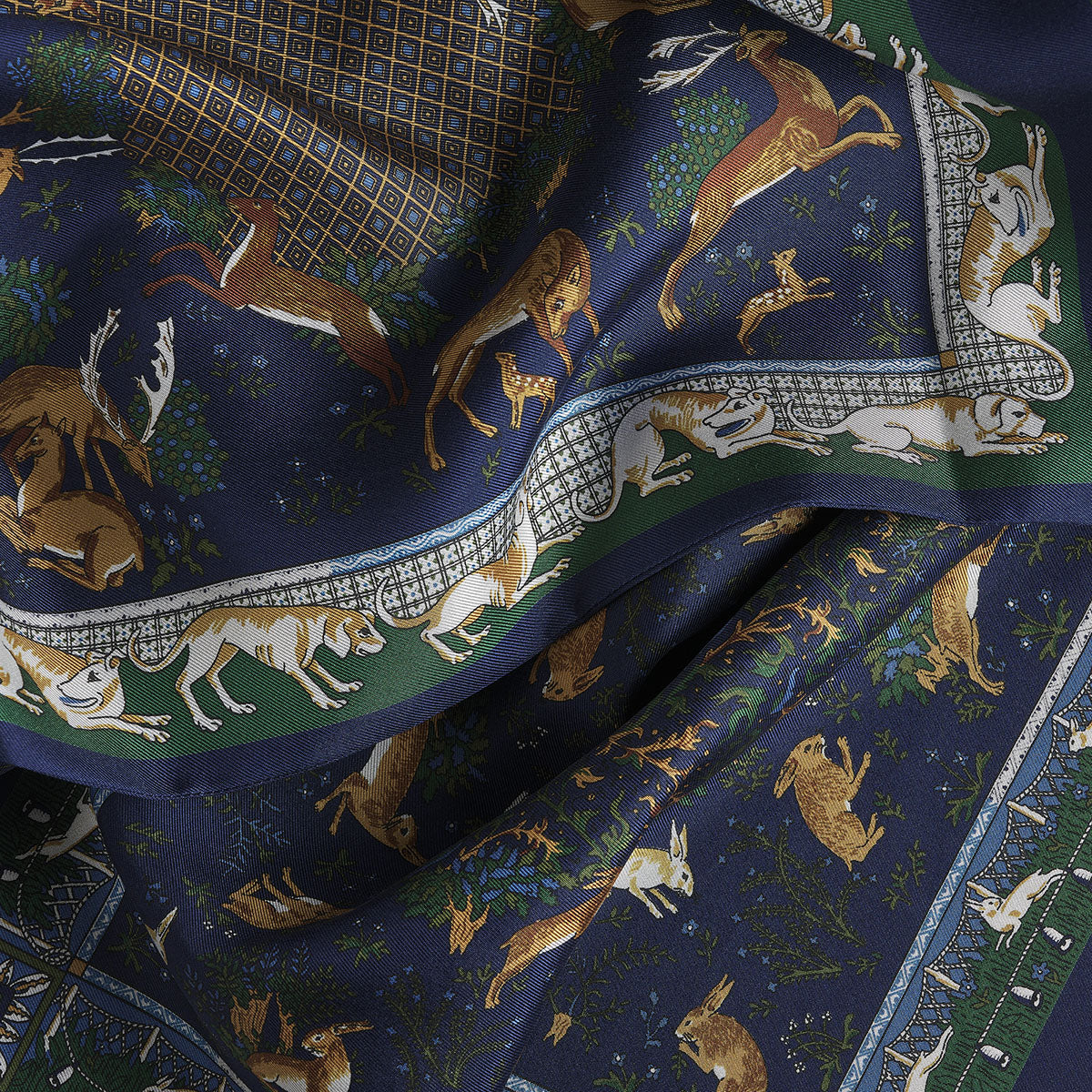 Navy Woodland Madder Silk Scarf