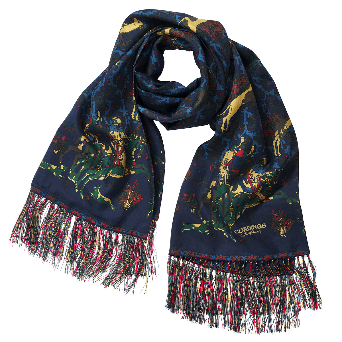 Navy Medieval Hunting Silk Scarf