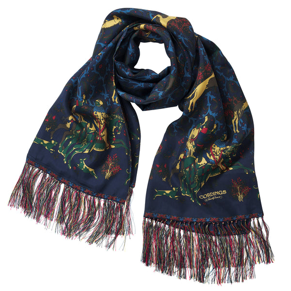 Navy Medieval Hunting Silk Scarf
