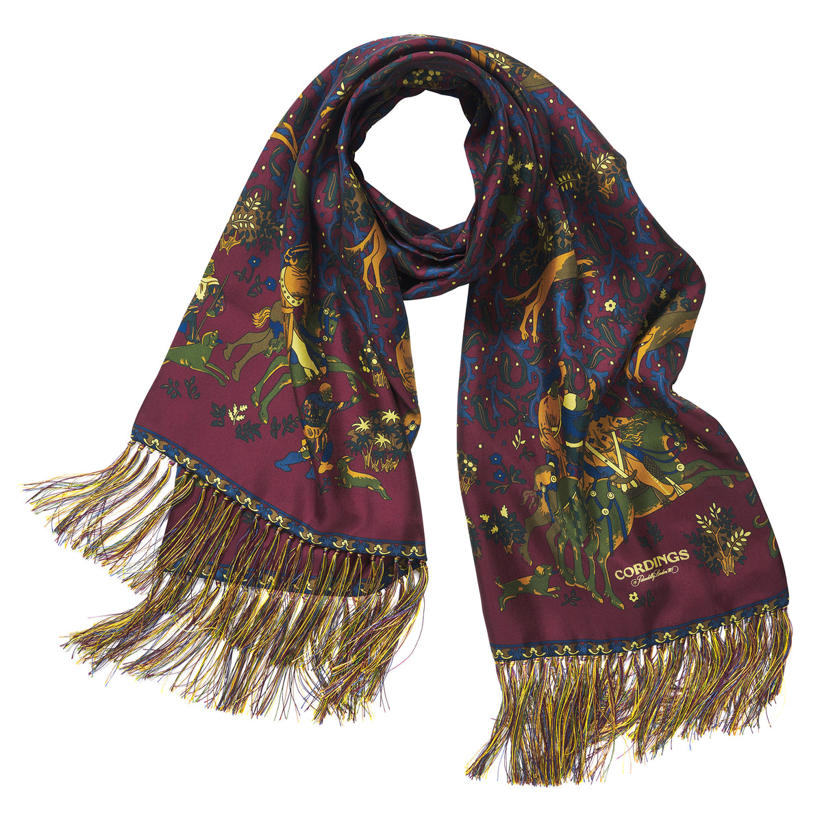 Burgundy Medieval Hunting Silk Scarf