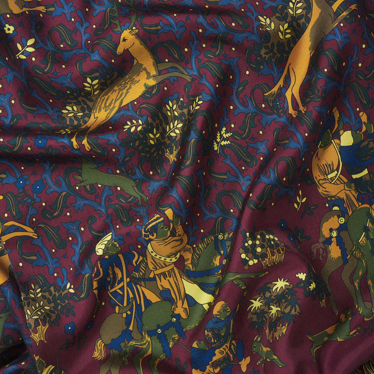 Burgundy Medieval Hunting Silk Scarf