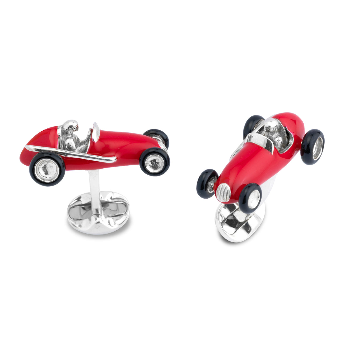 Red Racing Car Silver Cufflinks