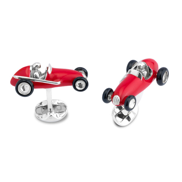 Red Racing Car Silver Cufflinks
