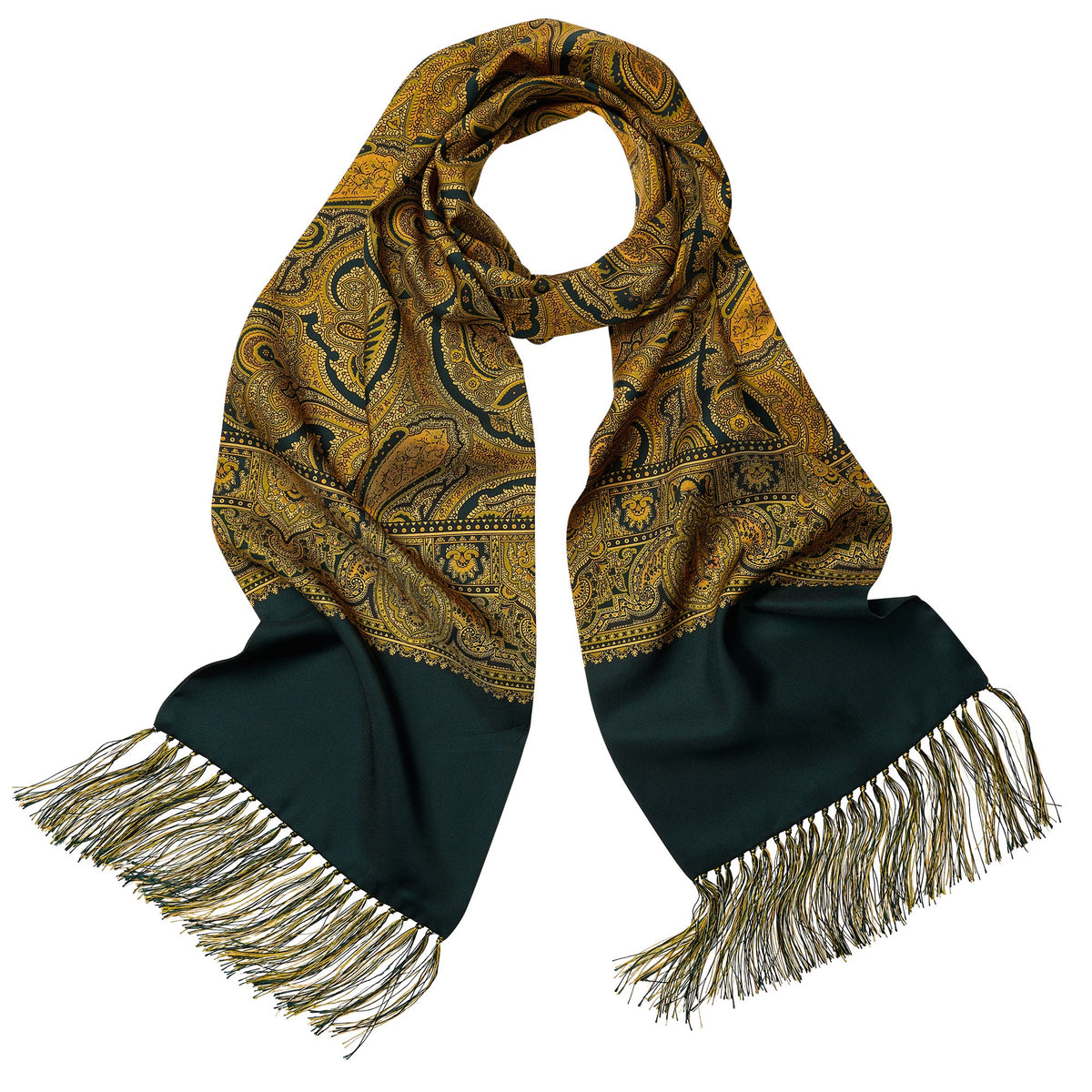 Hunter Green and Gold Madder Silk Scarf