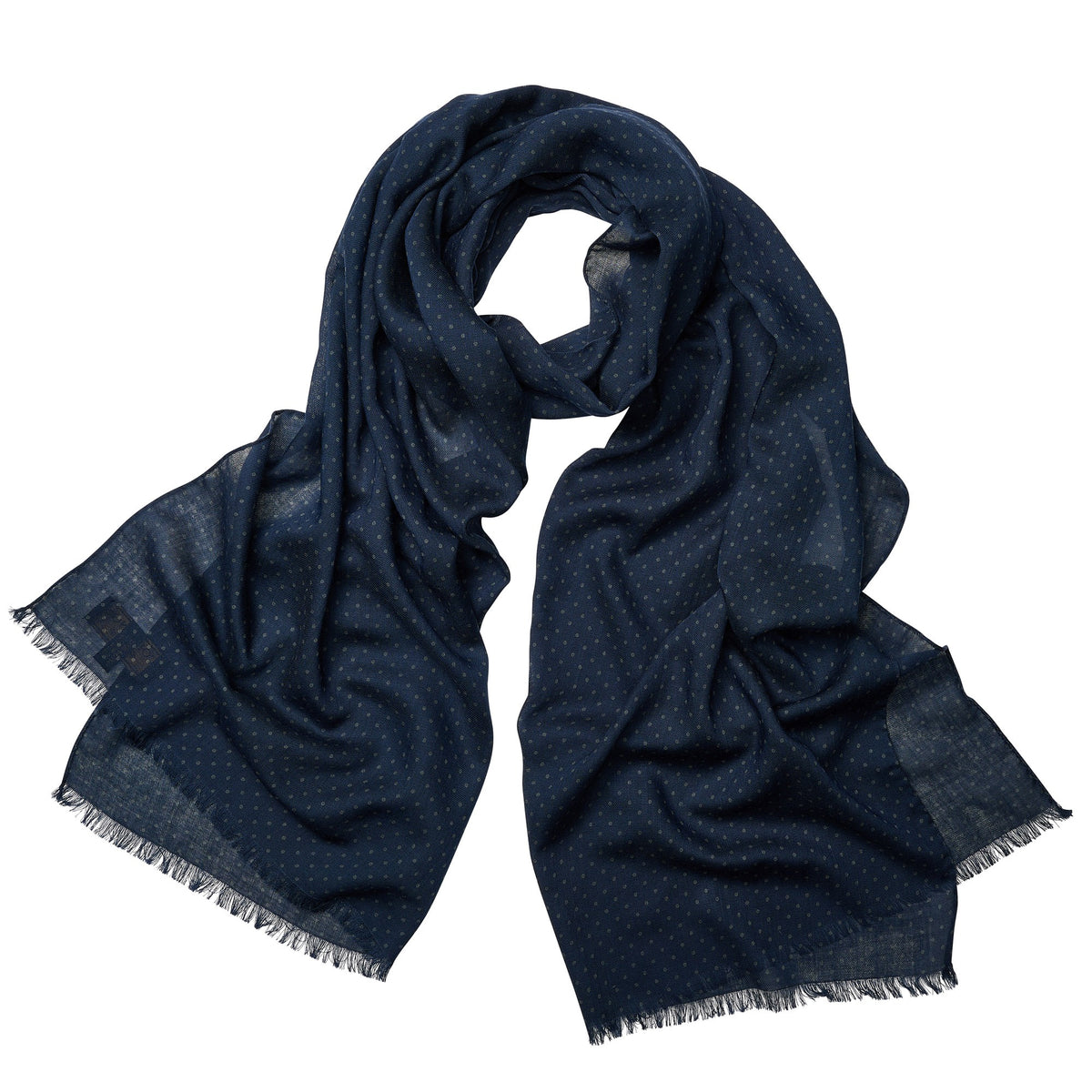Navy Green Wool and Cashmere Spot Shawl