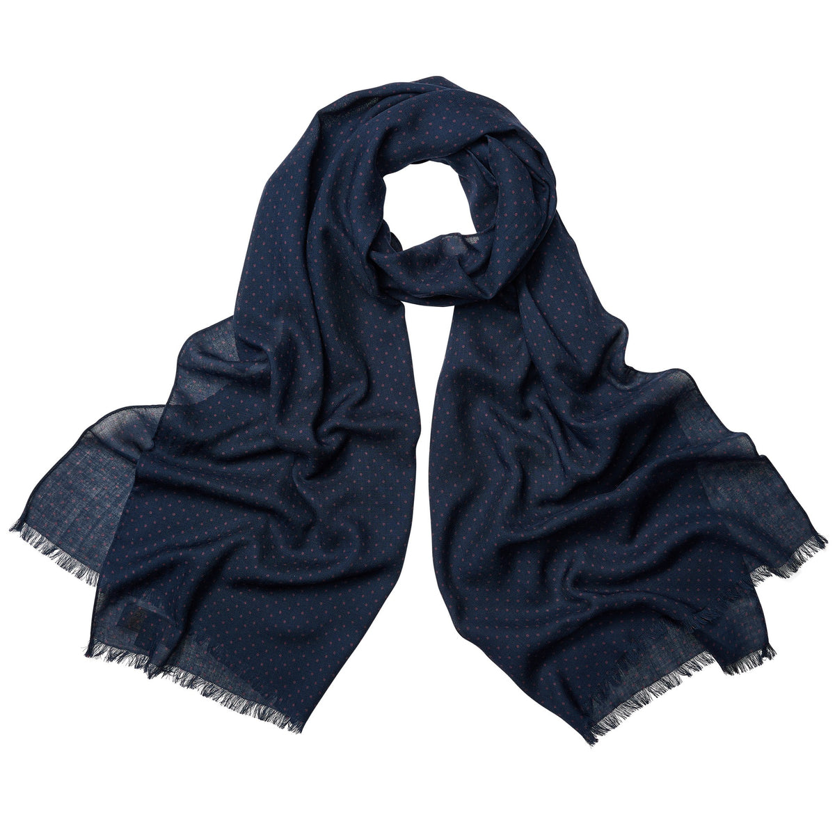 Navy Red Wool and Cashmere Spot Shawl