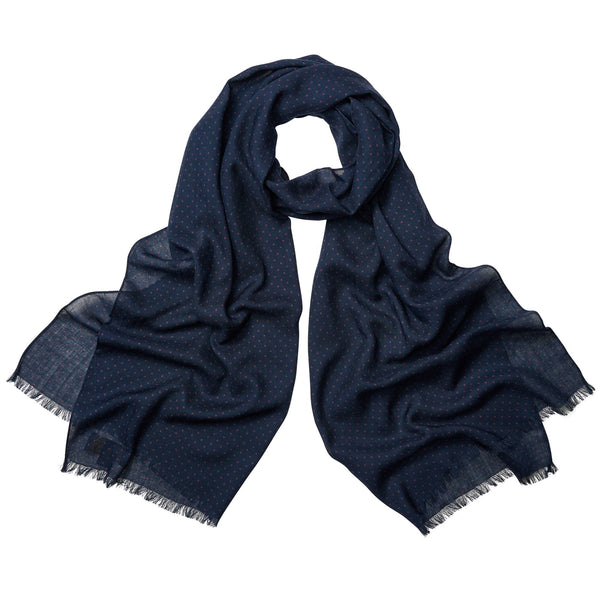 Navy Red Wool and Cashmere Spot Shawl